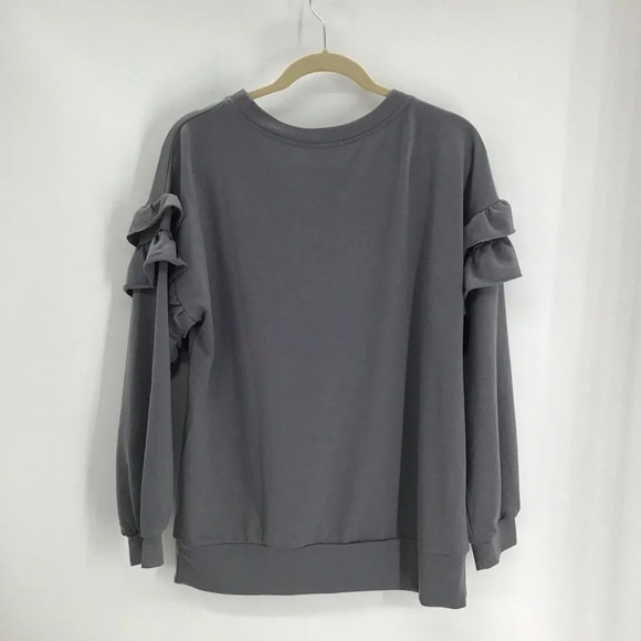 Kori America Women’s Ruffle Sleeve Casual Sweatshirt Grey NWT Size Small - Picture 2 of 6